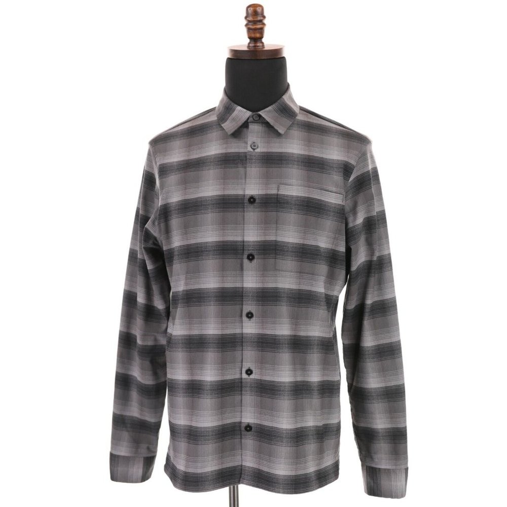 Lululemon Masons Peak Flannel Shirt Men's Large Gray Striped Button-Up Stretch